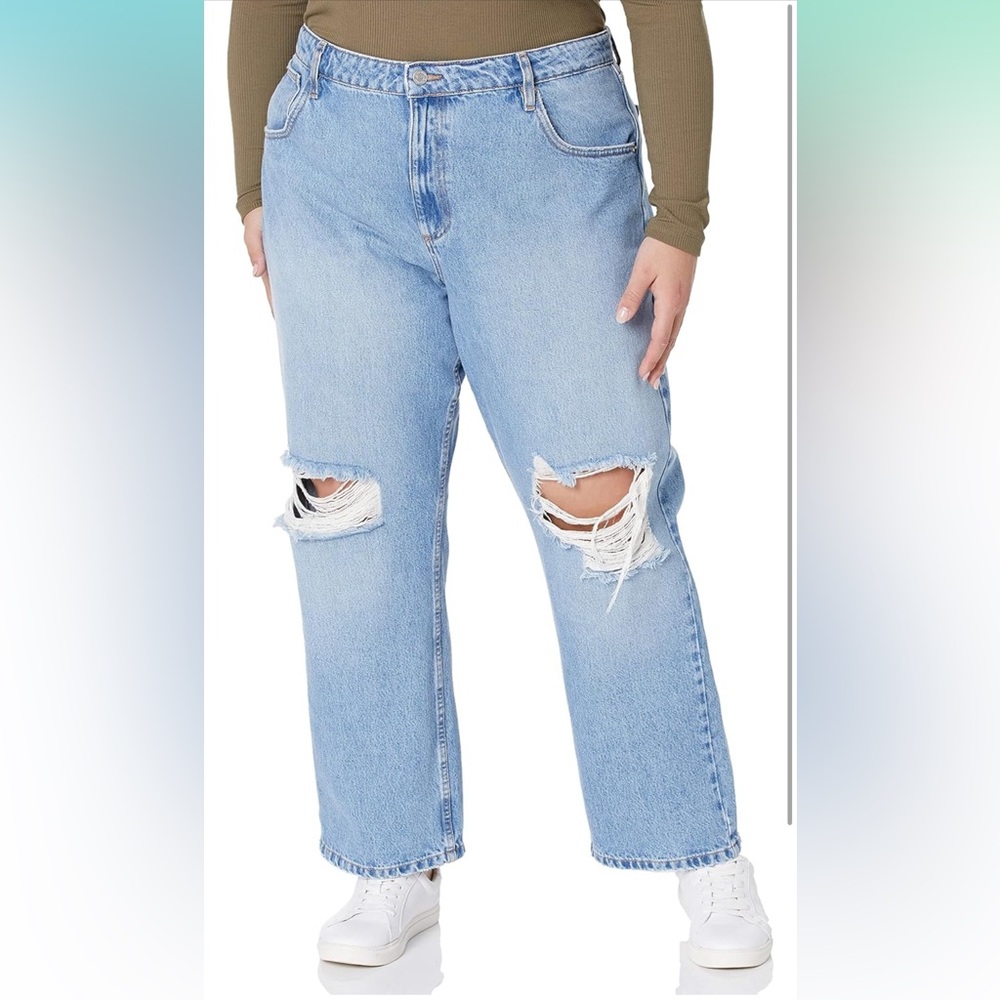 NWT The Drop Women's Luca High Rise Distressed Loose Straight fit, Dark Indigot - Picture 5 of 7